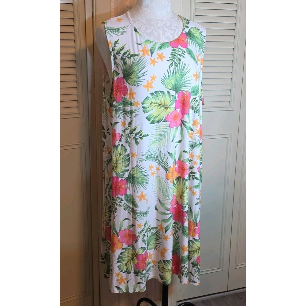 Allison Brittany Wmns Cool Tropical Knit Stretchy Swing Dress Plus 3X EUC